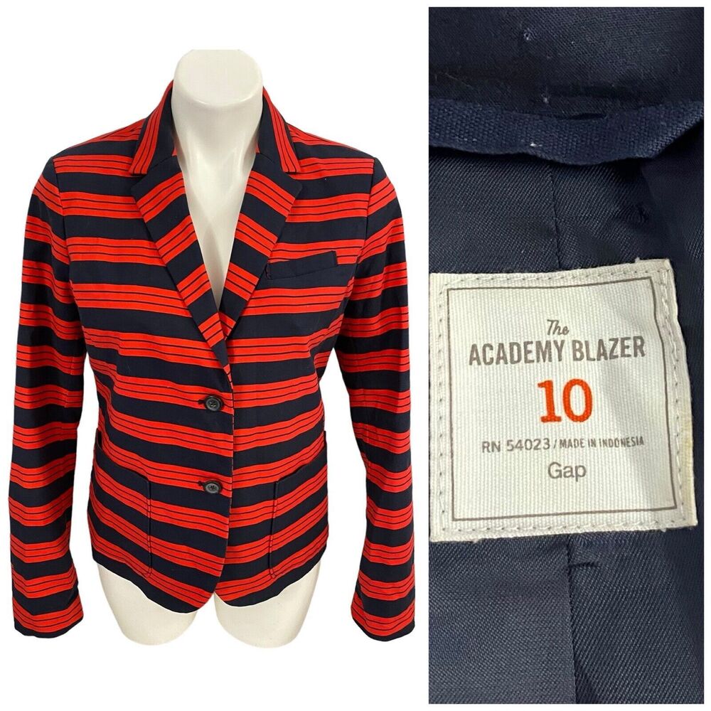 Gap Academy Blazer Womens 10 Red Blue Stripe Preppy Work Office Casual Jacket
